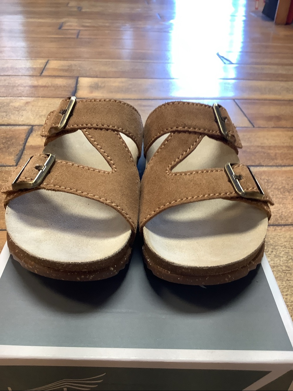 Dansko Tan Suede Double-Buckle Slide Mules with vibram soles